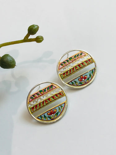 Round Flower Tanjore Earrings